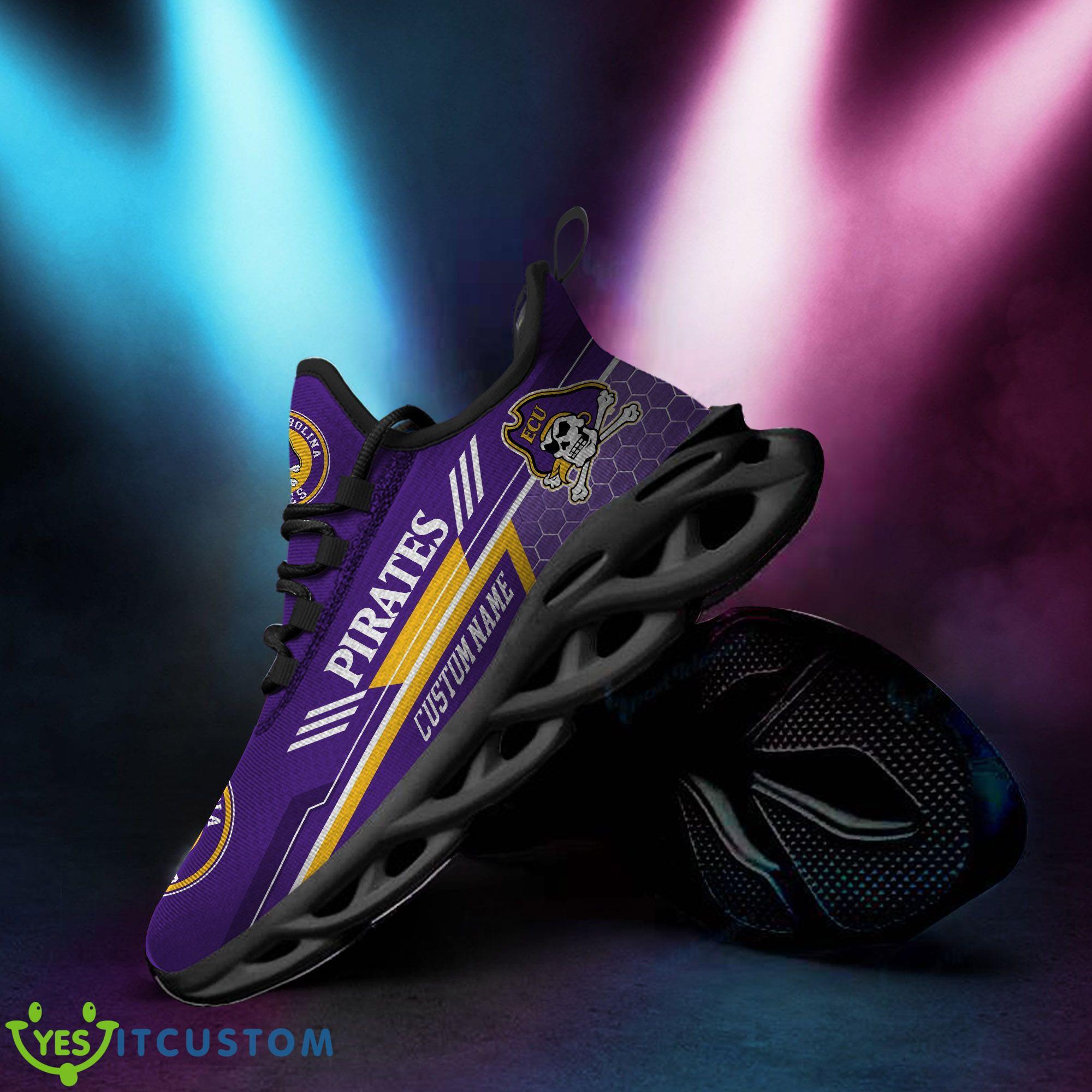 East Carolina Pirates Logo Custom Name Clunky Sneakers Max Soul Shoes In Purple Gift For Fans 4 East Carolina Pirates Logo Custom Name Clunky Sneakers Max Soul Shoes In Purple Gift For Fans - East Carolina Pirates Logo Custom Name Pattern 3D Max Soul Sneaker Shoes In Purple_4