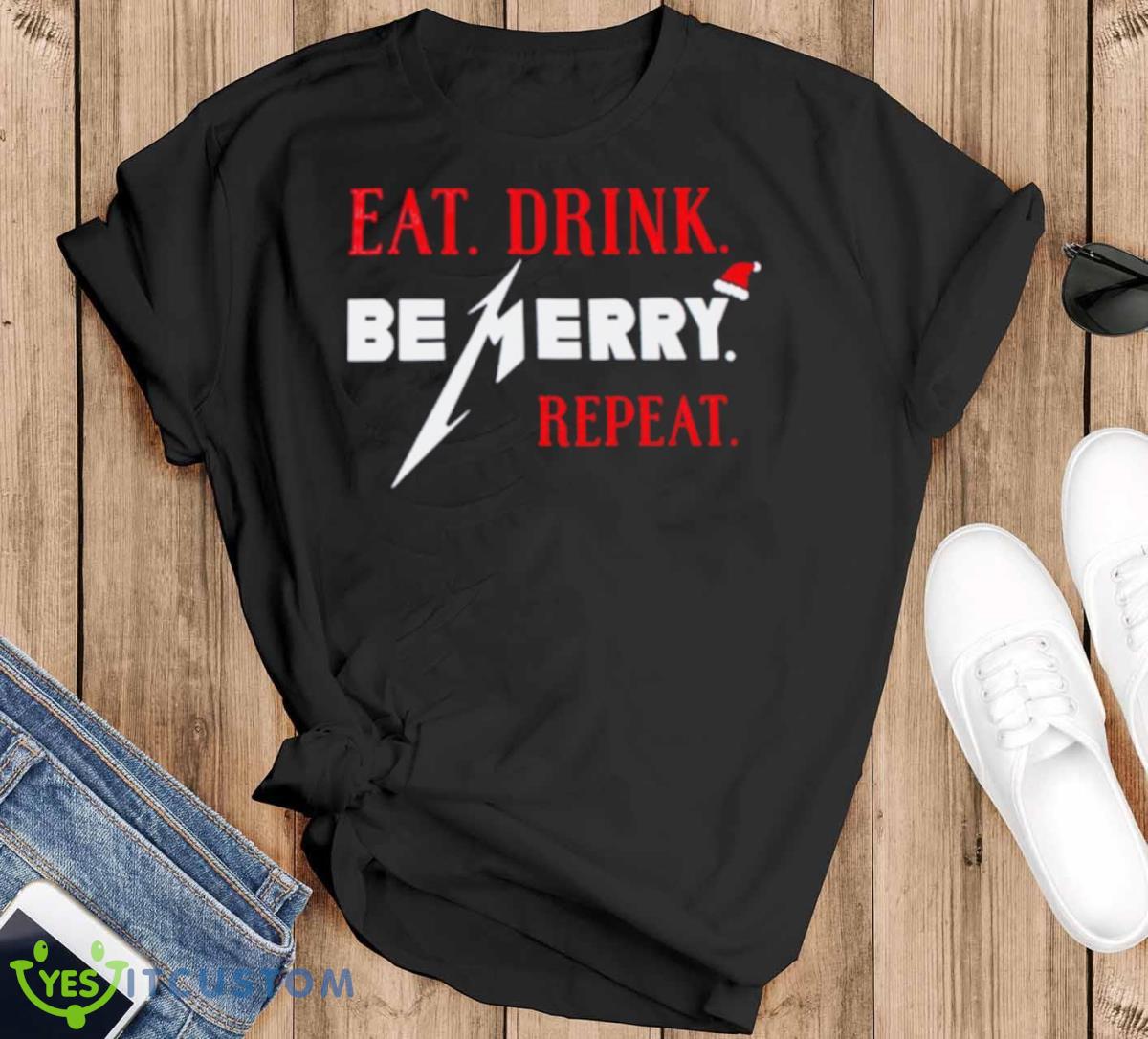 EAT DRINK BE MERRY T SHIRT - Black T-Shirt