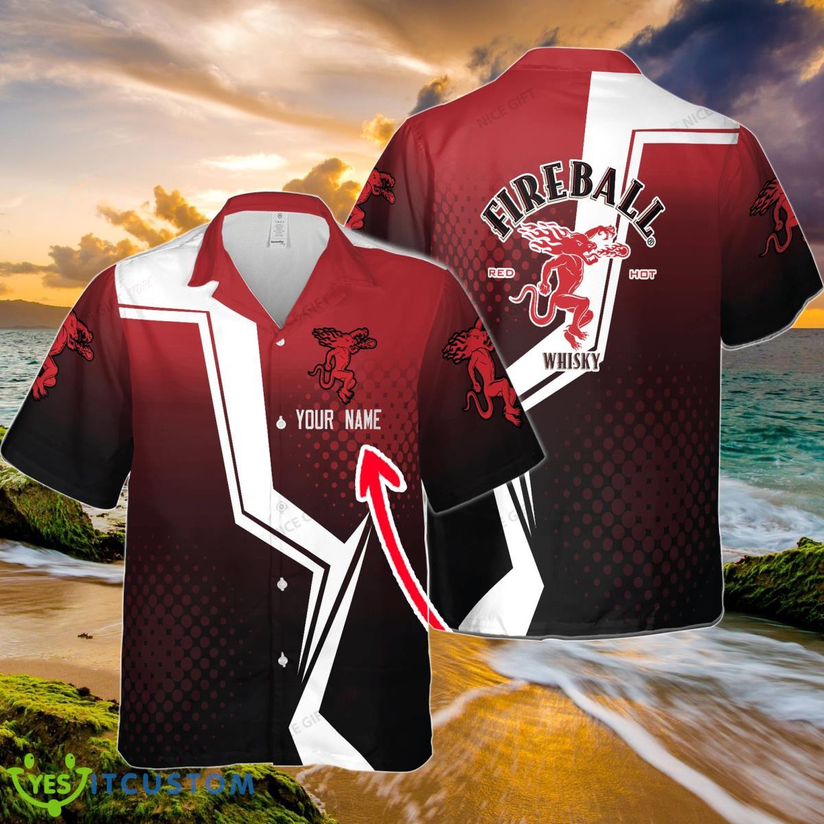 Fireball Cinnamon Whisky Custom Name Hawaiian Shirt Best Gift For Summer Vacation Product Photo 1