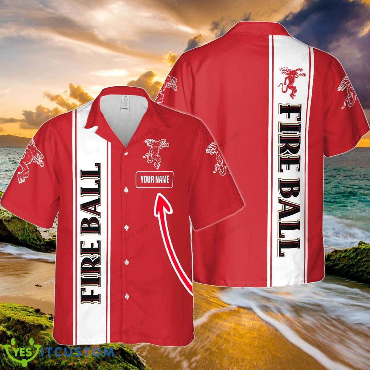 Fireball Cinnamon Whisky Custom Name Hawaiian Shirt Style Gift For Summer Vacation Product Photo 1