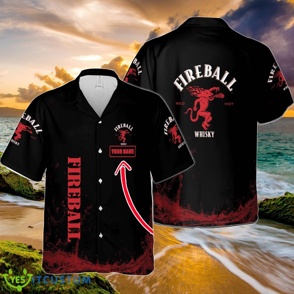 Fireball Cinnamon Whisky Custom Name Hawaiian Shirt Trendy Summer Gift For Beach Lovers Product Photo 1