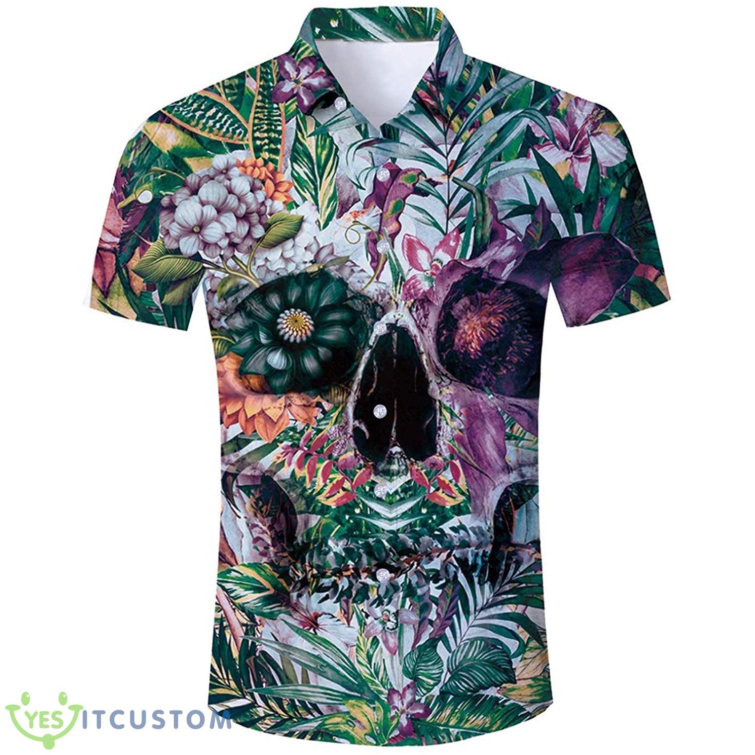 Floral Leaf Skull Funny Hawaiian Shirt Gift For Men Women - Floral Leaf Skull Funny Hawaiian Shirt Gift For Men Women_1