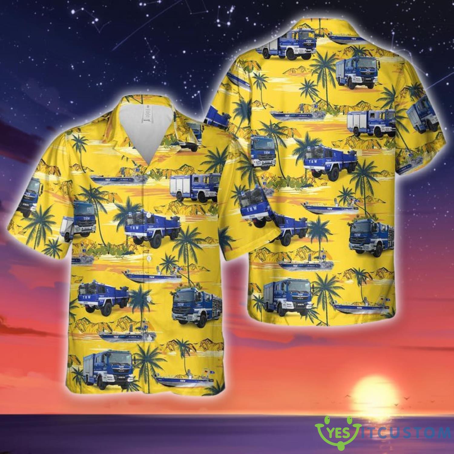 German Technisches Hilfswerk Yellow Hawaiian Shirt 2 German Technisches Hilfswerk Yellow Hawaiian Shirt Product Photo 1