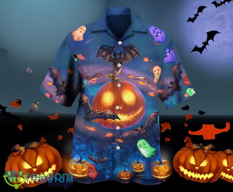 Glowing Pumpkins By Night With Bat Cool Design Shirt for Halloween Lover Hawaiian Shirt - Glowing Pumpkins By Night With Bat Cool Design Shirt for Halloween Lover Hawaiian Shirt