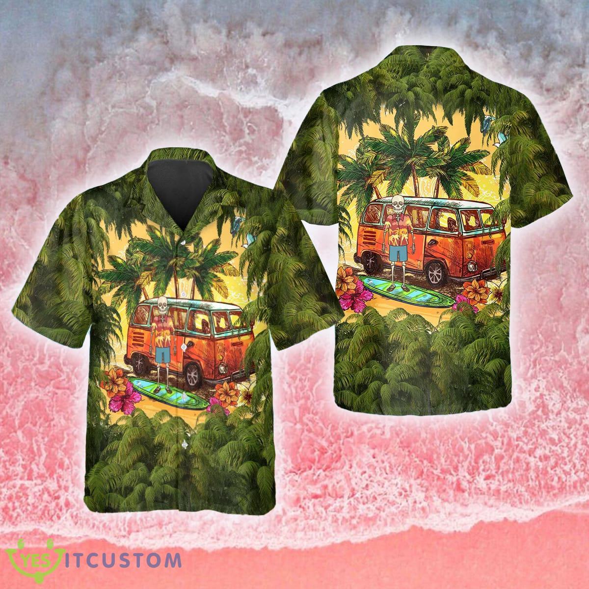Green Beach And Skull Camper 3D Hawaiian Shirt Gift For Men And Women - Green Beach And Skull Camper Hawaiian Shirt_1
