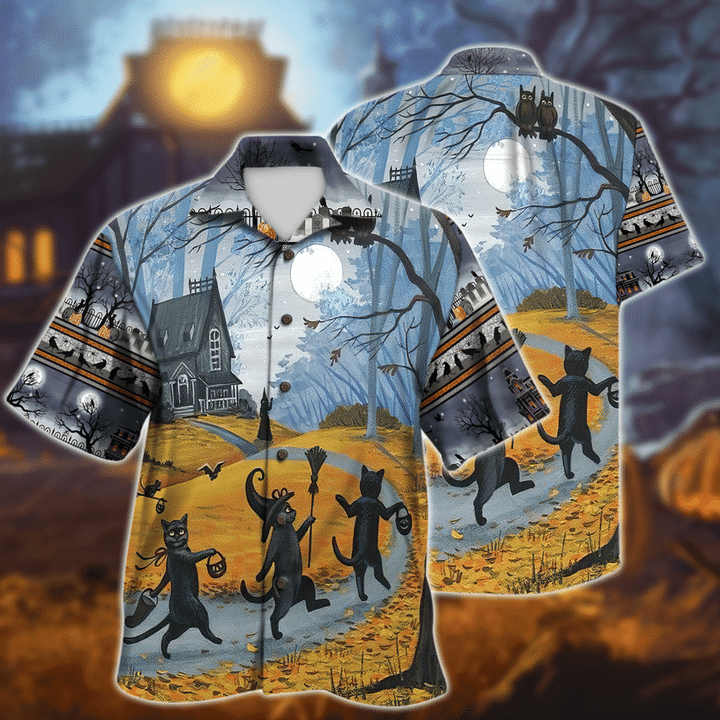 Halloween Black Cats Hawaiian Shirt Gift For Men Women - Halloween Black Cats Hawaiian Shirt Gift For Men Women