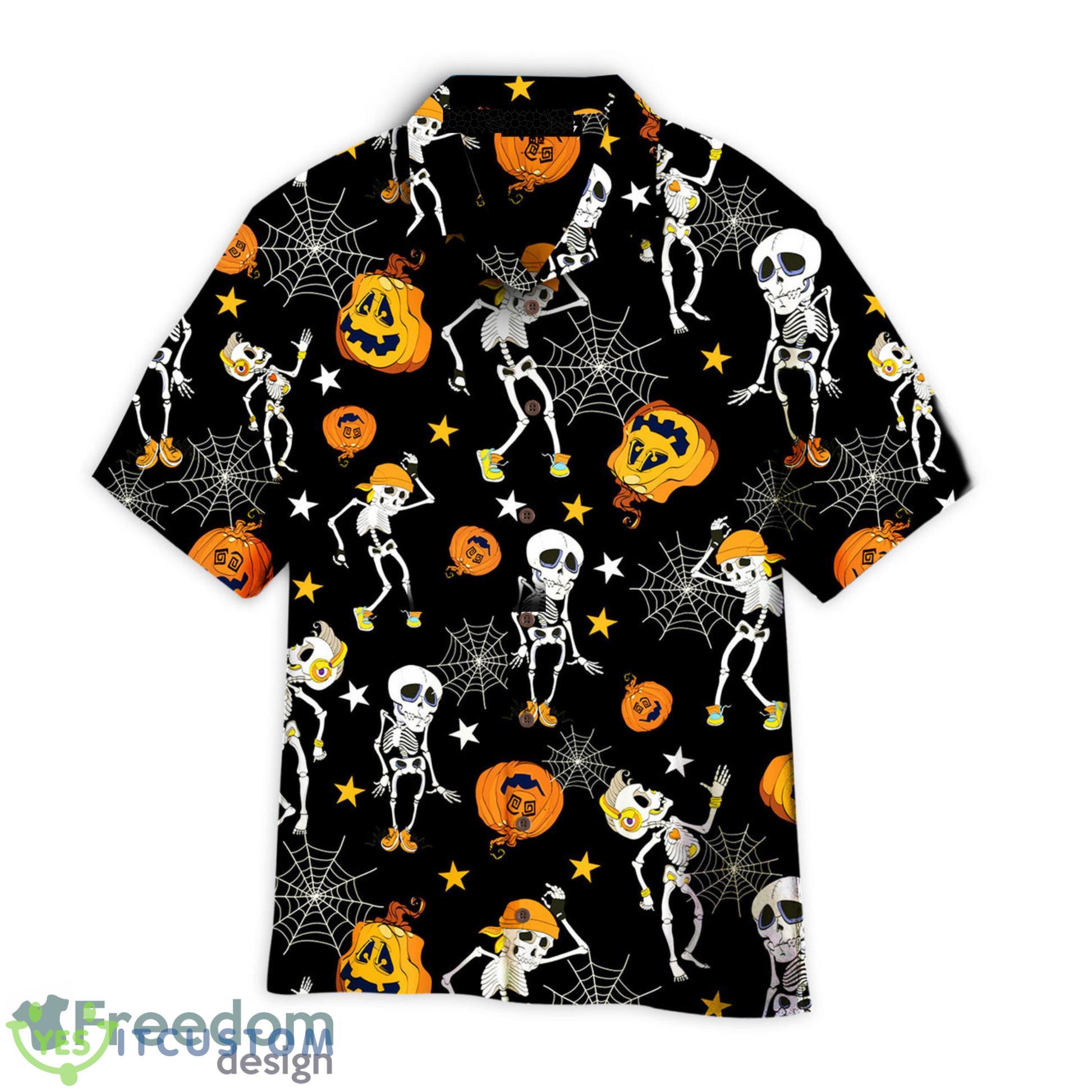 Halloween Funny Skeleton and Pumpkin Pattern Hawaiian Shirt - Halloween Funny Skeleton and Pumpkin Pattern Hawaiian Shirt
