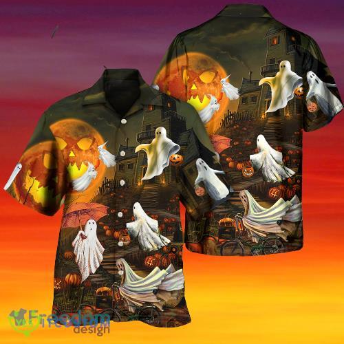Halloween Ghost Cute With Moon Hawaiian Shirt Gift For Men Women - Halloween Ghost Cute With Moon Hawaiian Shirt Gift For Men Women