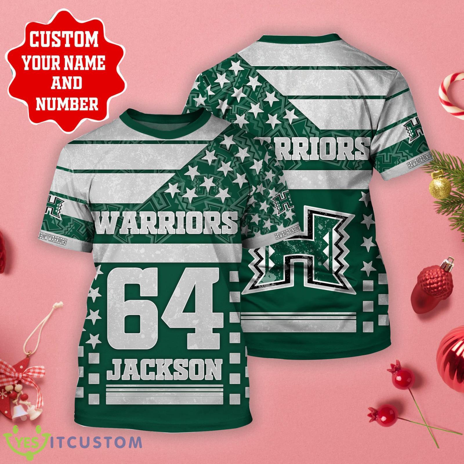Hawaiian Rainbow Warriors Personalized Name And Number Best Gift 3D T-Shirt For Fans Product Photo 1