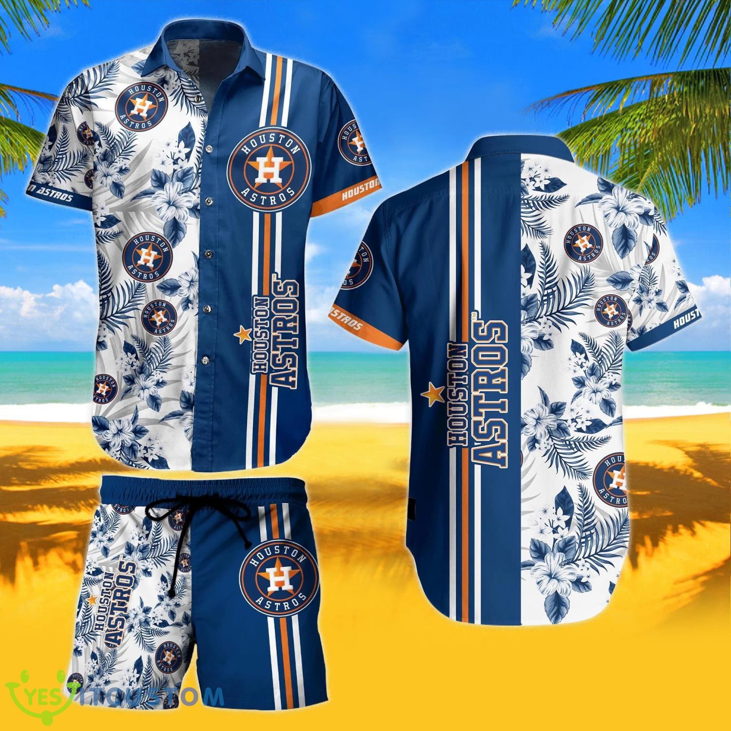 Houston Astros 3D Printed Tropical Flower Hawaiian Shirt And Shorts Product Photo 1