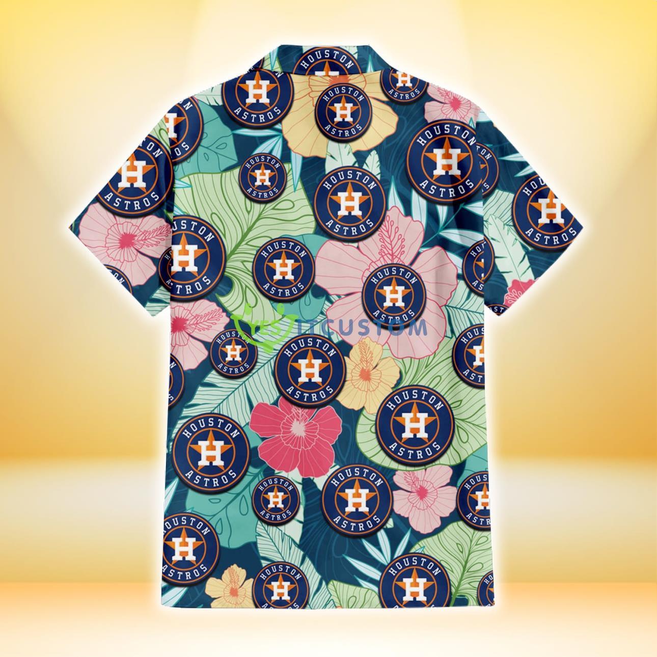 Houston Astros Colorful Sketch Hibiscus Dark Green Background 3D Hawaiian Shirt Gift For Fans 3 Houston Astros Colorful Sketch Hibiscus Dark Green Background 3D Hawaiian Shirt Gift For Fans Product Photo 3