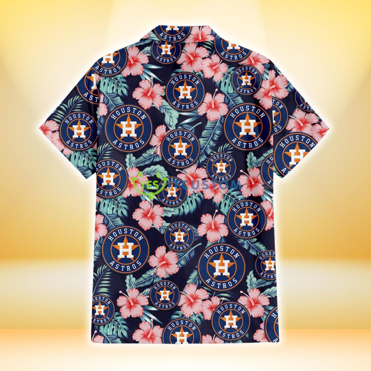 Houston Astros Coral Hibiscus Green Banana Leaf Black Background 3D Hawaiian Shirt Gift For Fans 3 Houston Astros Coral Hibiscus Green Banana Leaf Black Background 3D Hawaiian Shirt Gift For Fans Product Photo 3