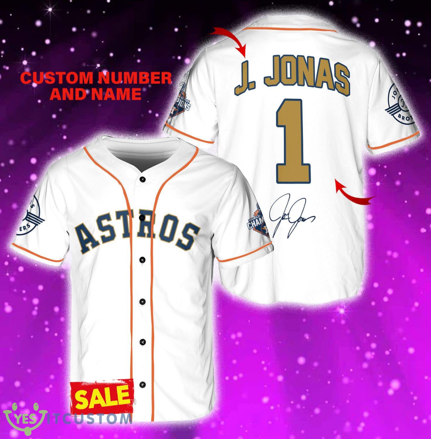 Houston Astros J. Jonas Jersey Baseball Shirt White Custom Number And Name - Houston Astros J. Jonas Baseball Jersey White_1