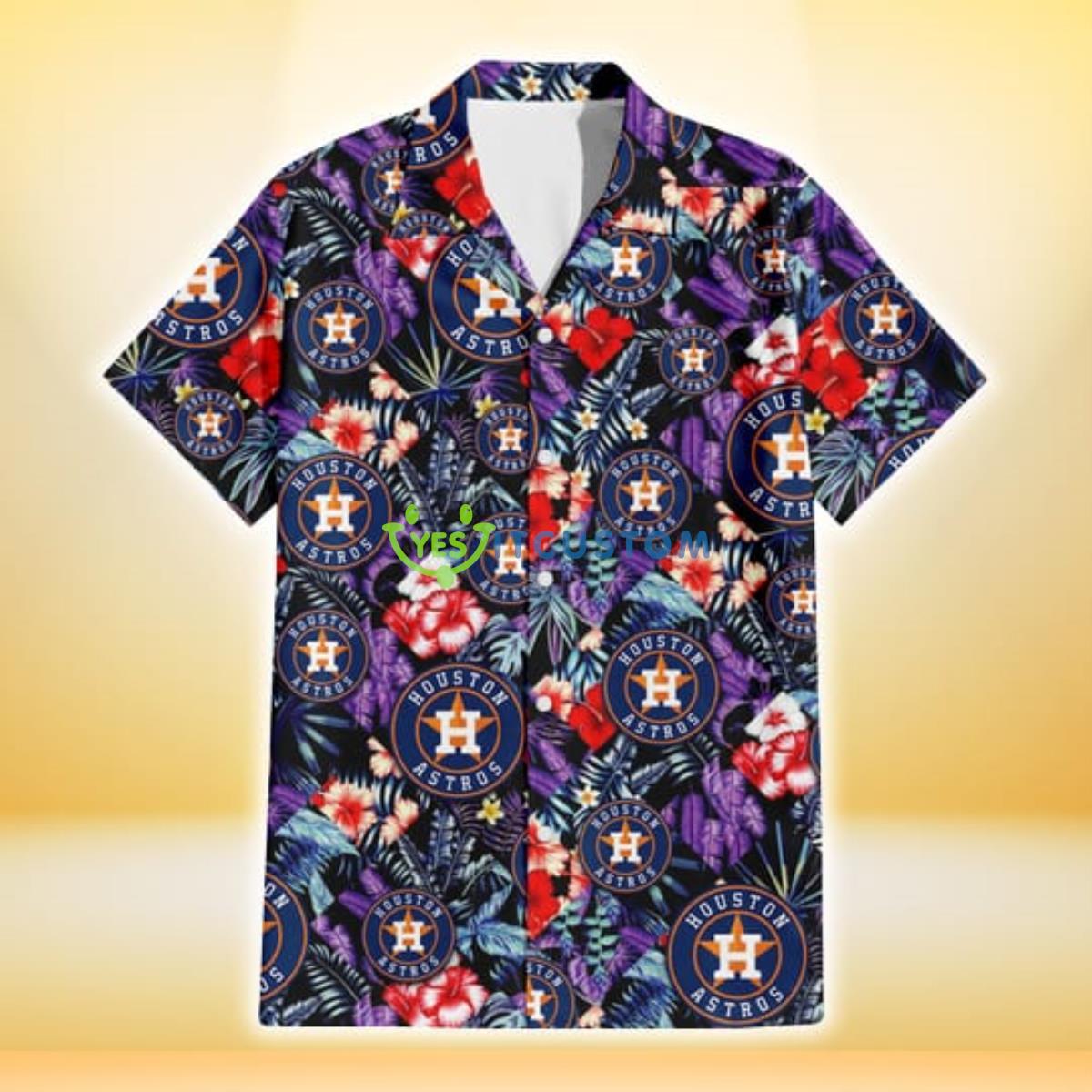 Houston Astros Red Hibiscus Caro Black Background 3D Hawaiian Shirt Gift For Fans 7 Houston Astros Red Hibiscus Caro Black Background 3D Hawaiian Shirt Gift For Fans Product Photo 2