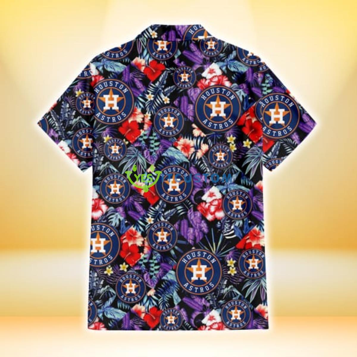 Houston Astros Red Hibiscus Caro Black Background 3D Hawaiian Shirt Gift For Fans 3 Houston Astros Red Hibiscus Caro Black Background 3D Hawaiian Shirt Gift For Fans Product Photo 3