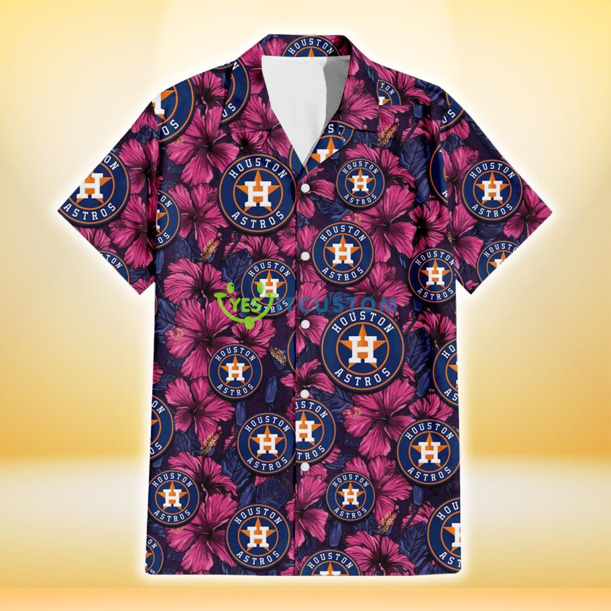 Houston Astros Violet Red Blue Leaf Black Background 3D Hawaiian Shirt Gift For Fans 7 Houston Astros Violet Red Blue Leaf Black Background 3D Hawaiian Shirt Gift For Fans Product Photo 2