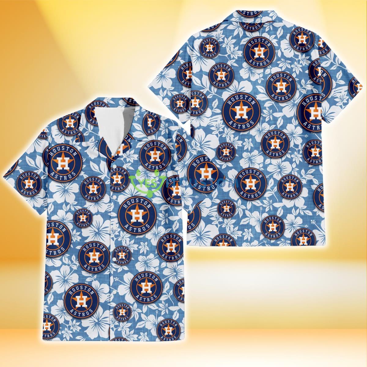 Houston Astros White Hibiscus Light Blue Texture Background 3D Hawaiian Shirt Gift For Fans Product Photo 1