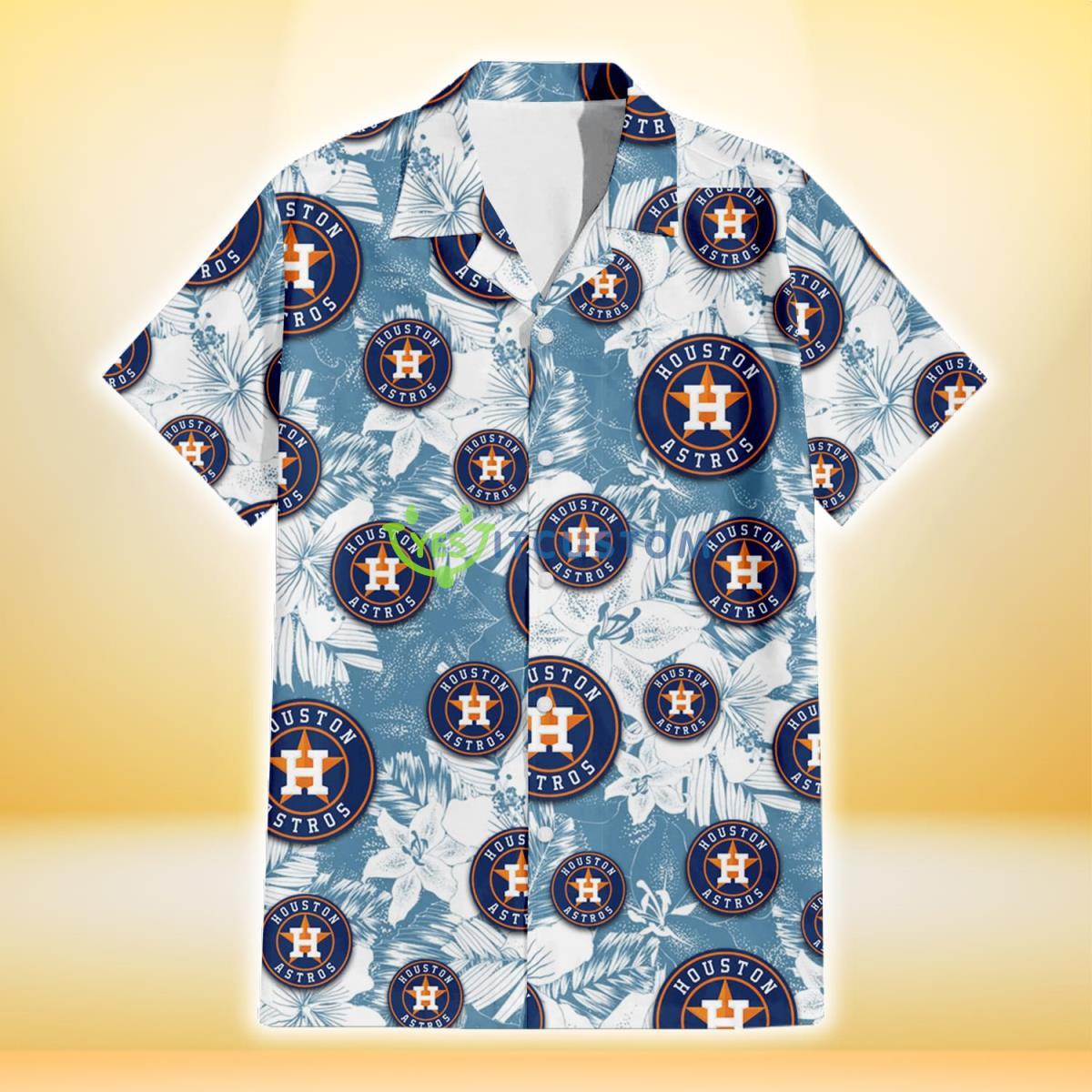 Houston Astros White Hibiscus Orchid Light Blue Background 3D Hawaiian Shirt Gift For Fans Product Photo 2
