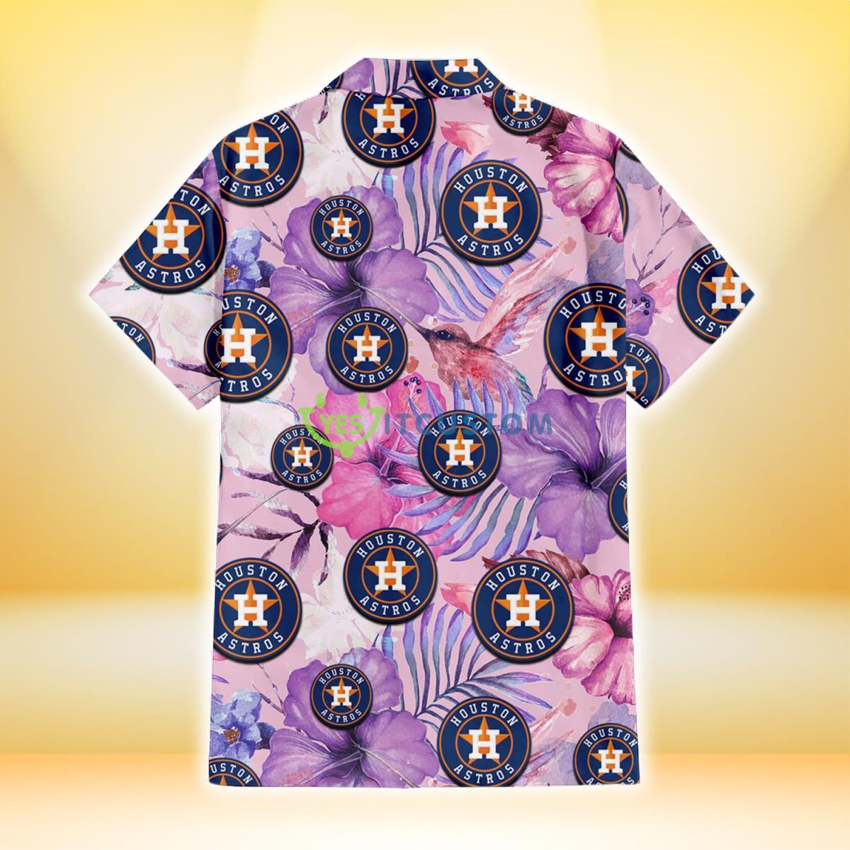 Houston Astros White Purple Hibiscus Pink Hummingbird Pink Background 3D Hawaiian Shirt Gift For Fans 3 Houston Astros White Purple Hibiscus Pink Hummingbird Pink Background 3D Hawaiian Shirt Gift For Fans Product Photo 3