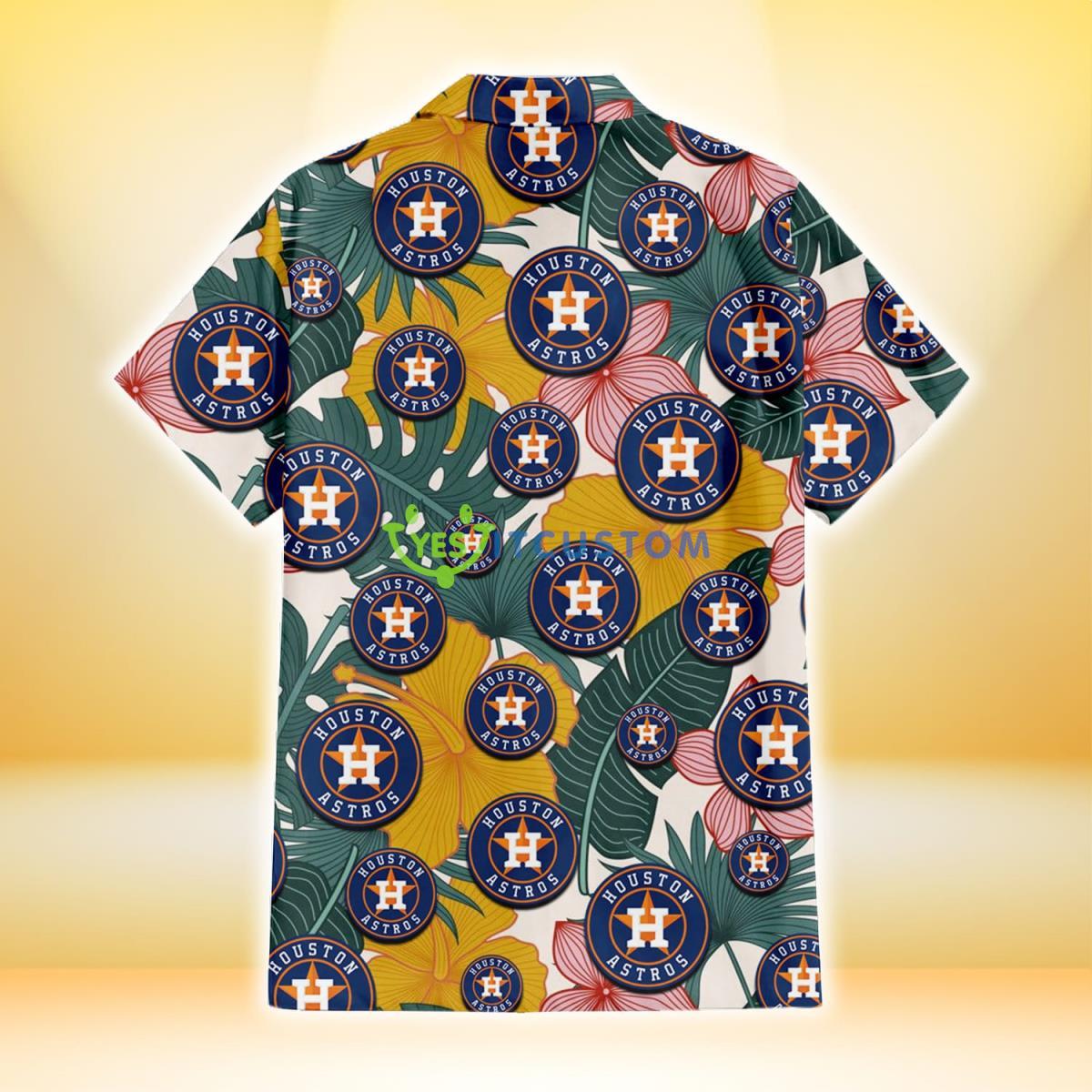 Houston Astros Yellow Hibiscus Green Banana Leaf Pink Porcelain Flower 3D Hawaiian Shirt Gift For Fans 3 Houston Astros Yellow Hibiscus Green Banana Leaf Pink Porcelain Flower 3D Hawaiian Shirt Gift For Fans Product Photo 3