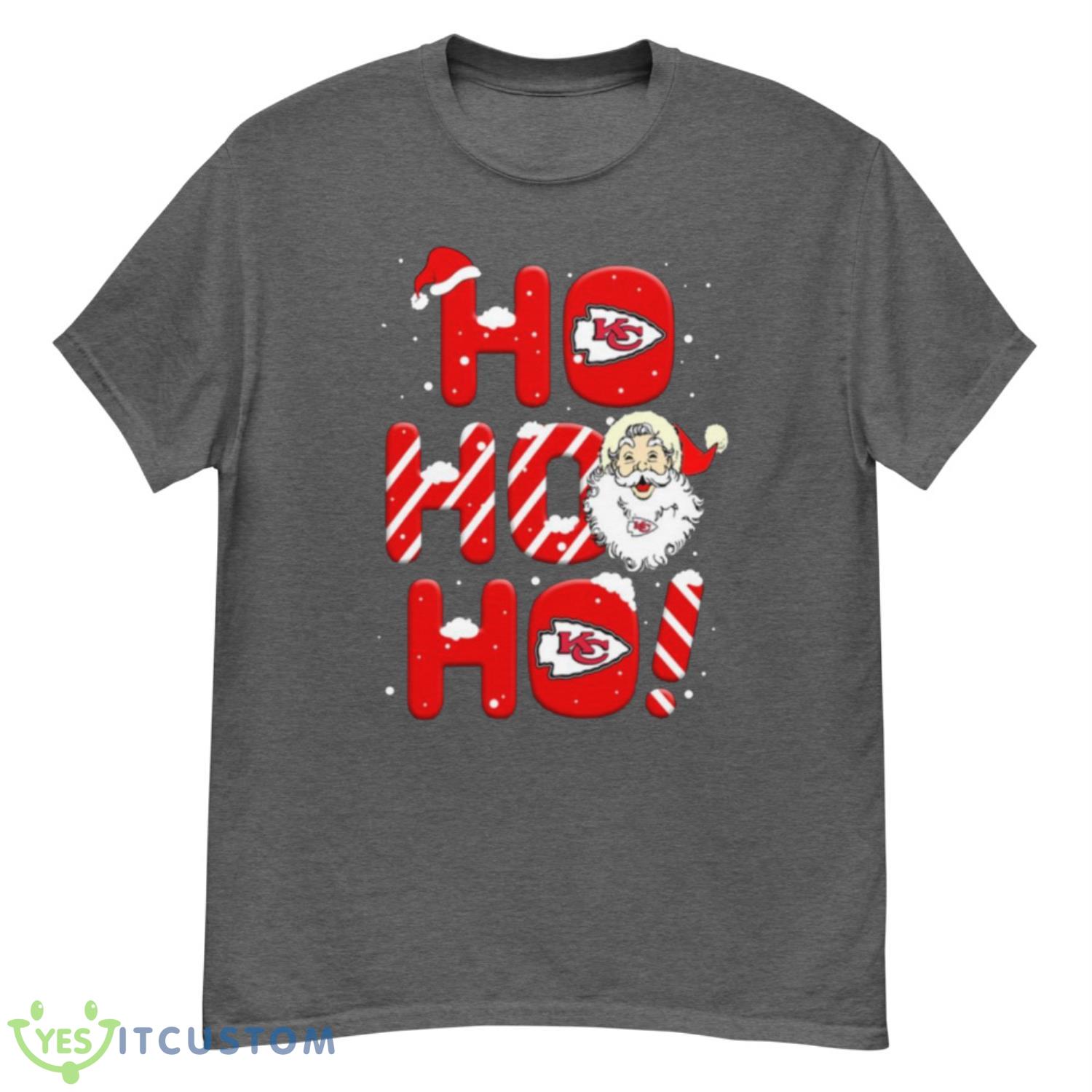 Kansas City Chiefs NFL Football Ho Ho Ho Santa Claus Merry Christmas Shirt T Shirt - G500 Men’s Classic T-Shirt-1