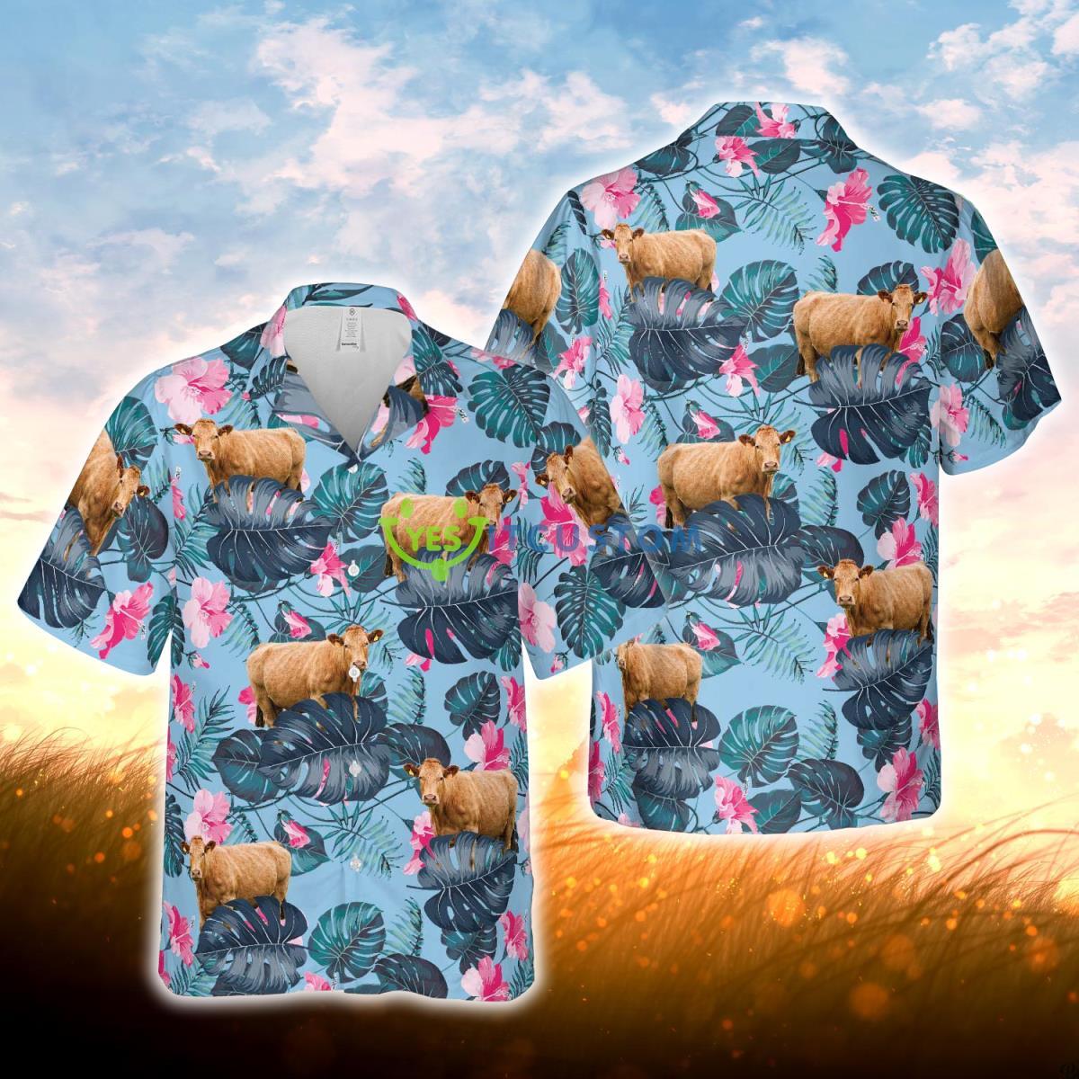 Limousin Blue Hibiscus Hawaiian Shirt For Men Women Product Photo 1