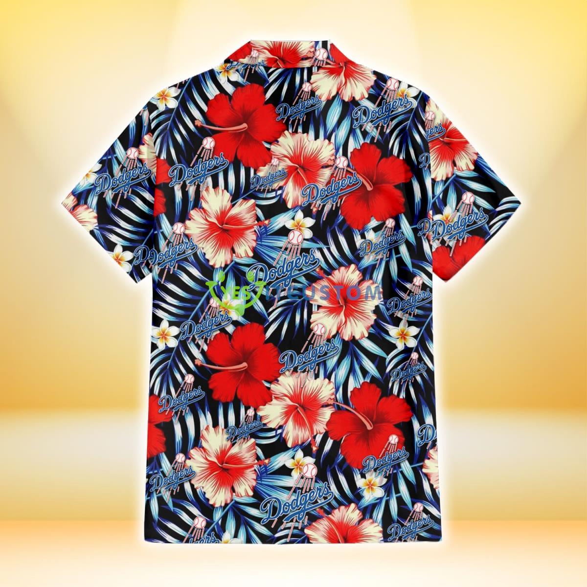 Los Angeles Dodgers Coral Red Hibiscus Blue Palm Leaf Black Background 3D Hawaiian Shirt Gift For Fans Gift For Fans 3 Los Angeles Dodgers Coral Red Hibiscus Blue Palm Leaf Black Background 3D Hawaiian Shirt Gift For Fans Gift For Fans Product Photo 3