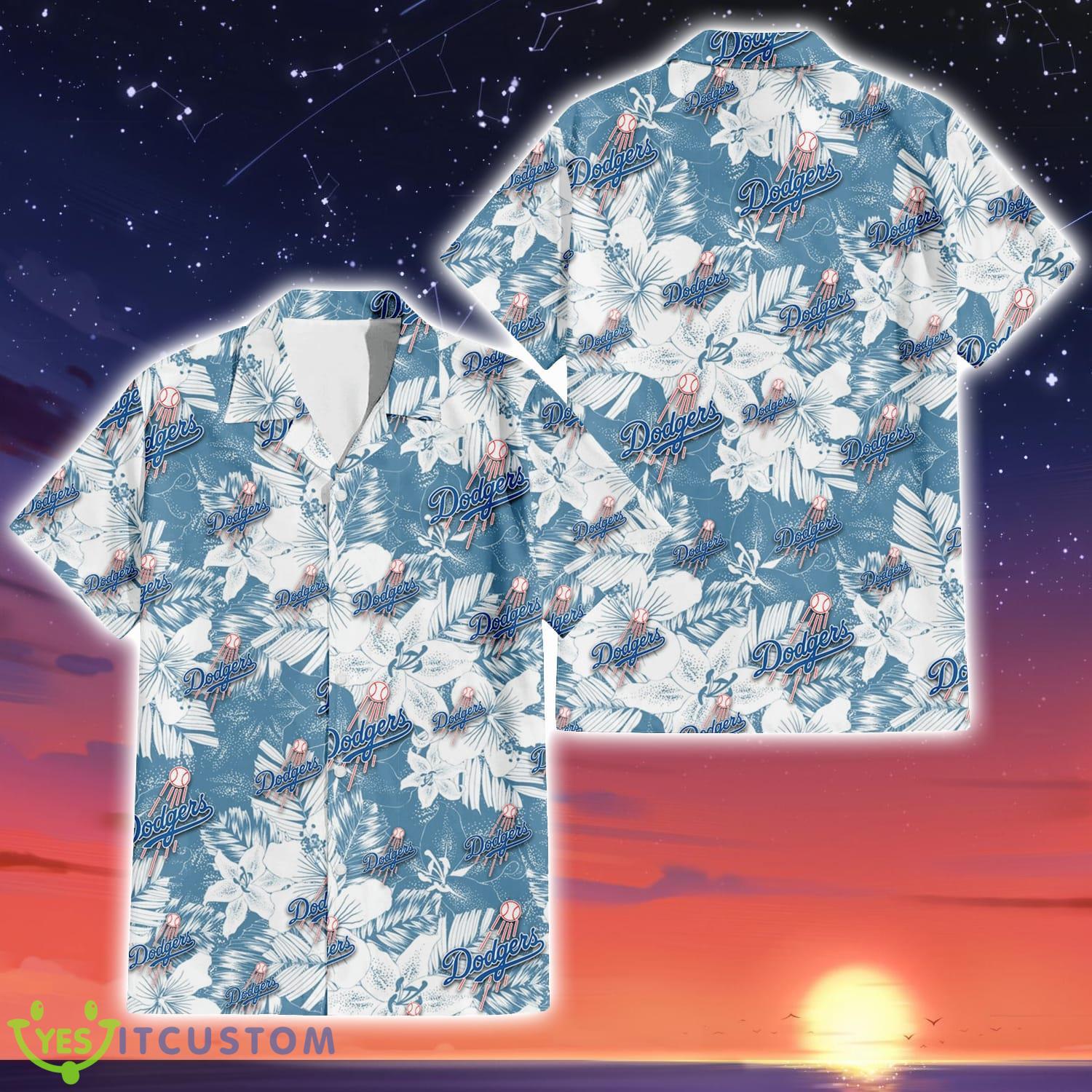 Los Angeles Dodgers Flower Pattern Light Blue Short Sleeve 3D Hawaiian Shirt Product Photo 1