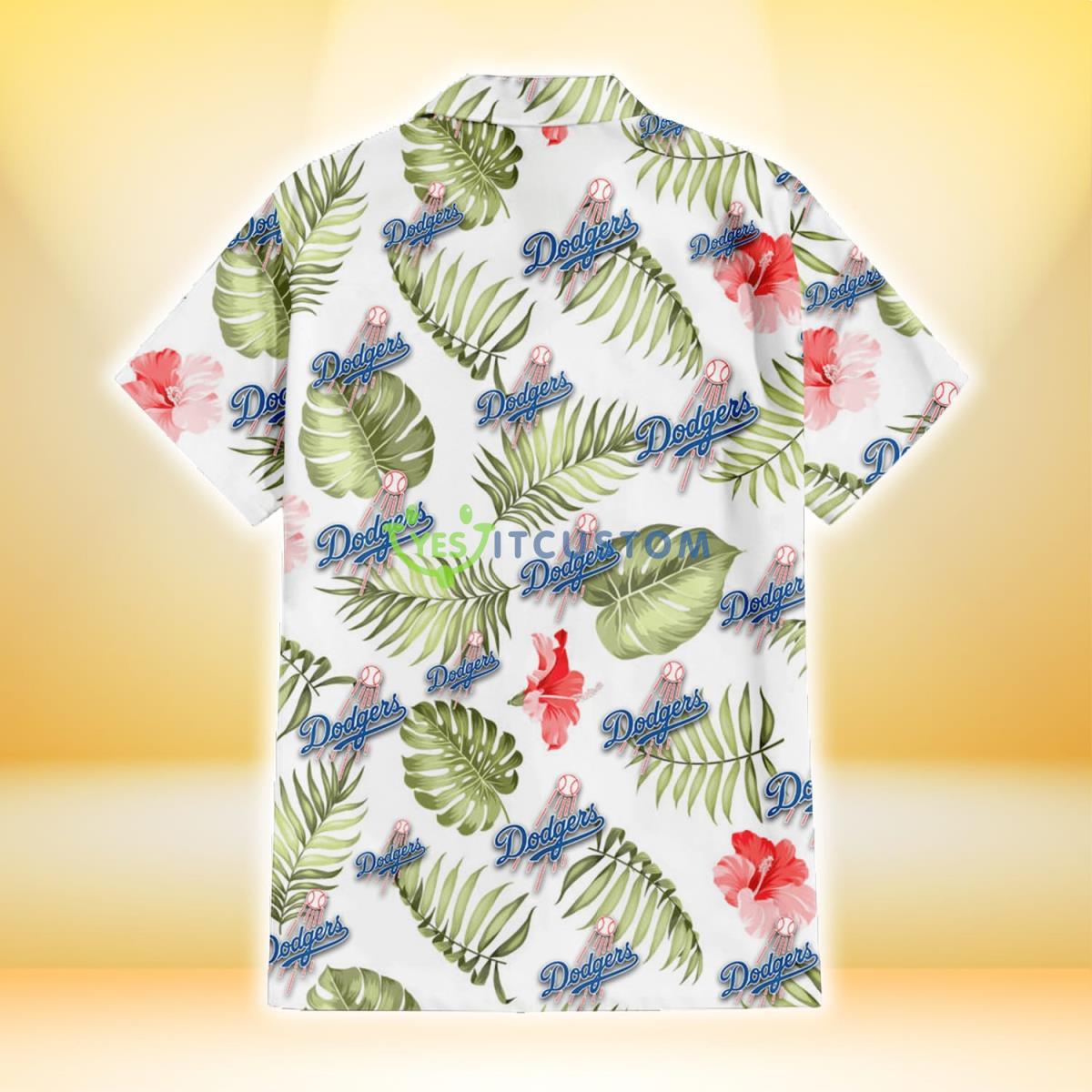 Los Angeles Dodgers Light Salmon Hibiscus Green Leaf White Background 3D Hawaiian Shirt Gift For Fans Gift For Fans 3 Los Angeles Dodgers Light Salmon Hibiscus Green Leaf White Background 3D Hawaiian Shirt Gift For Fans Gift For Fans Product Photo 3