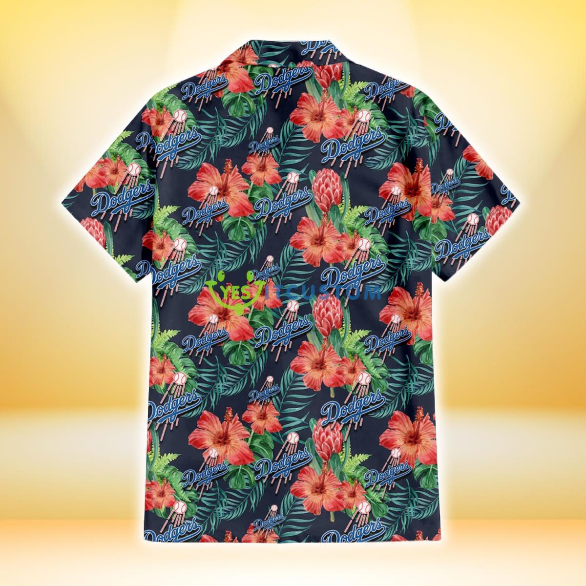 Los Angeles Dodgers Orange Hibiscus Green Tropical Leaf Dark Background 3D Hawaiian Shirt Gift For Fans Gift For Fans 3 Los Angeles Dodgers Orange Hibiscus Green Tropical Leaf Dark Background 3D Hawaiian Shirt Gift For Fans Gift For Fans Product Photo 3