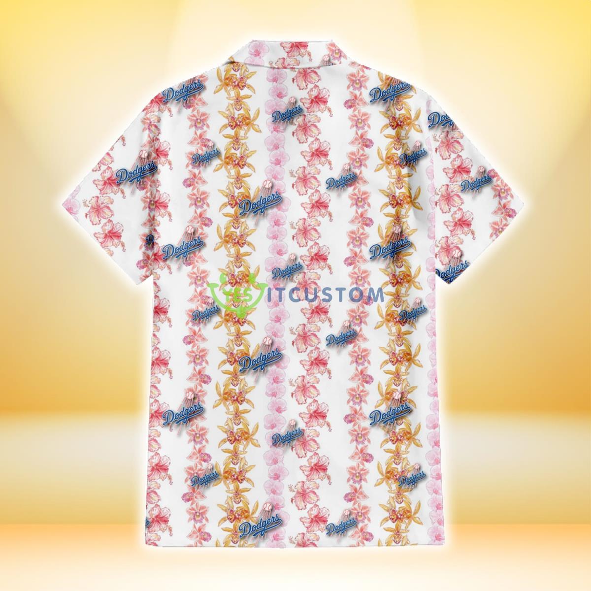 Los Angeles Dodgers Pink Hibiscus Yellow Pink Orchid White Background 3D Hawaiian Shirt Gift For Fans Gift For Fans 3 Los Angeles Dodgers Pink Hibiscus Yellow Pink Orchid White Background 3D Hawaiian Shirt Gift For Fans Gift For Fans Product Photo 3