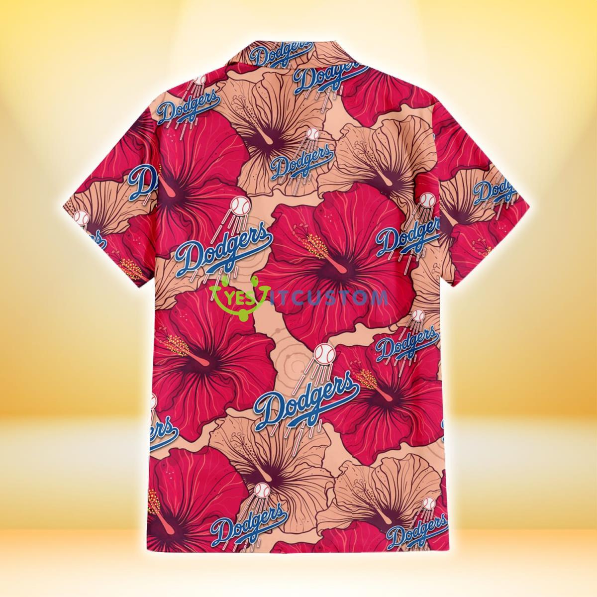 Los Angeles Dodgers Red Beige Hibiscus Beige Background 3D Hawaiian Shirt Gift For Fans Gift For Fans 3 Los Angeles Dodgers Red Beige Hibiscus Beige Background 3D Hawaiian Shirt Gift For Fans Gift For Fans Product Photo 3