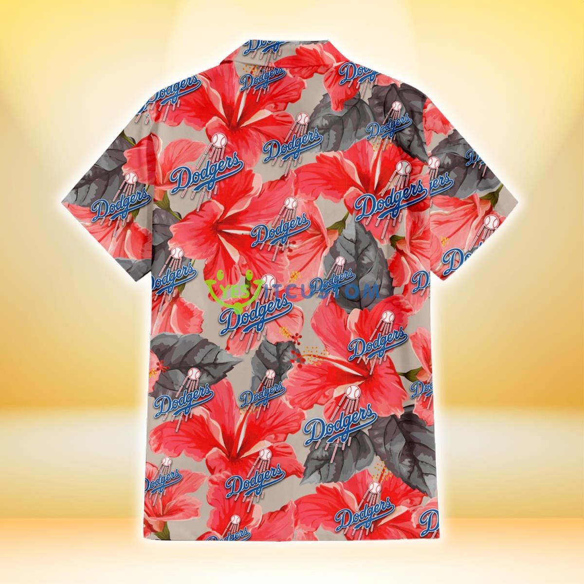 Los Angeles Dodgers Red Hibiscus Gray Leaf Beige Background 3D Hawaiian Shirt Gift For Fans Gift For Fans 3 Los Angeles Dodgers Red Hibiscus Gray Leaf Beige Background 3D Hawaiian Shirt Gift For Fans Gift For Fans Product Photo 3
