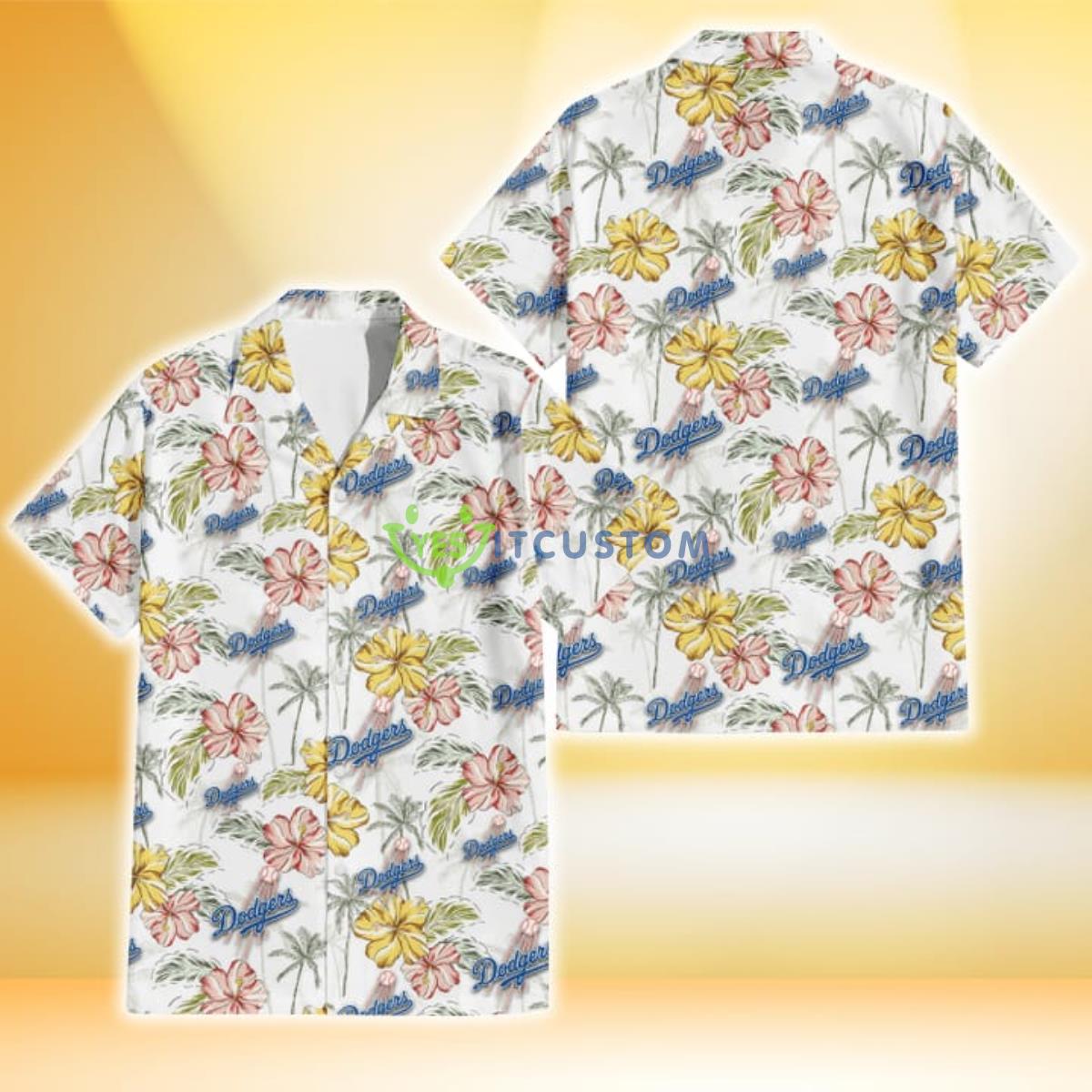 Los Angeles Dodgers Sketch Red Yellow Coconut Tree White Background 3D Hawaiian Shirt Gift For Fans Gift For Fans Product Photo 1