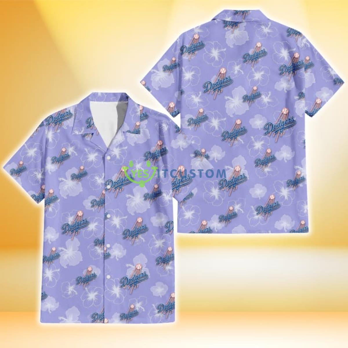 Los Angeles Dodgers Sketch White Hibiscus Violet Background 3D Hawaiian Shirt Gift For Fans Gift For Fans Product Photo 1