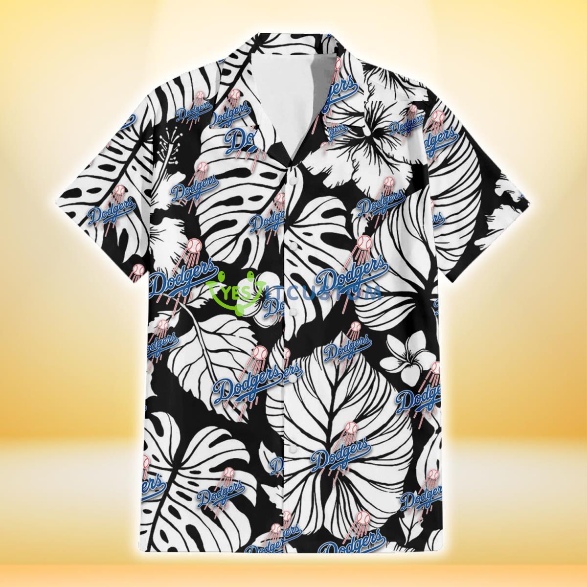 Los Angeles Dodgers White Hibiscus Porcelain Flower Palm Leaf Black 3D Hawaiian Shirt Gift For Fans Gift For Fans Product Photo 2