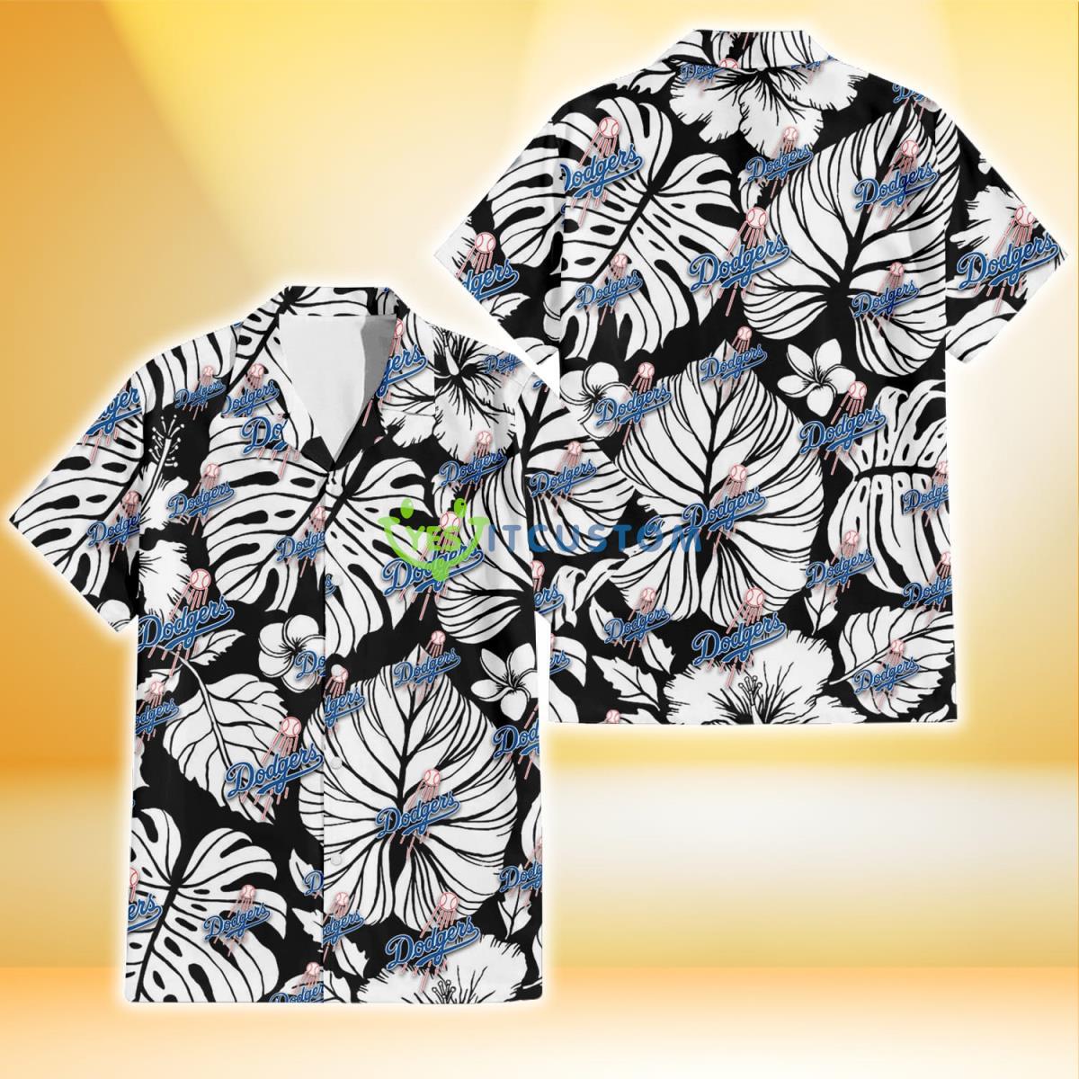Los Angeles Dodgers White Hibiscus Porcelain Flower Palm Leaf Black 3D Hawaiian Shirt Gift For Fans Gift For Fans Product Photo 1