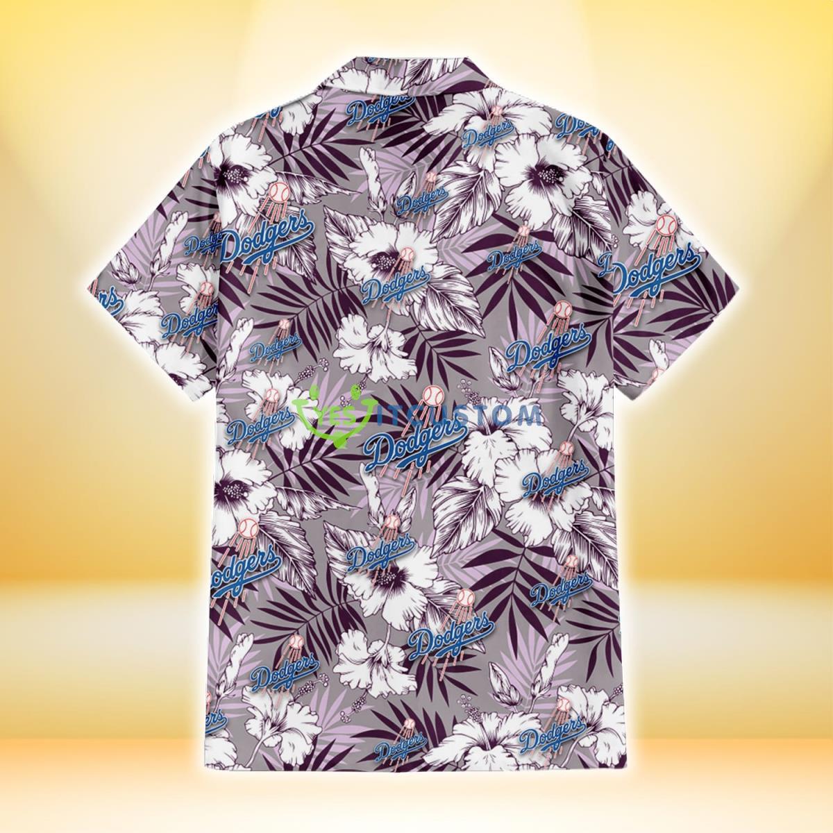 Los Angeles Dodgers White Hibiscus Violet Leaves Light Grey Background 3D Hawaiian Shirt Gift For Fans Gift For Fans 3 Los Angeles Dodgers White Hibiscus Violet Leaves Light Grey Background 3D Hawaiian Shirt Gift For Fans Gift For Fans Product Photo 3