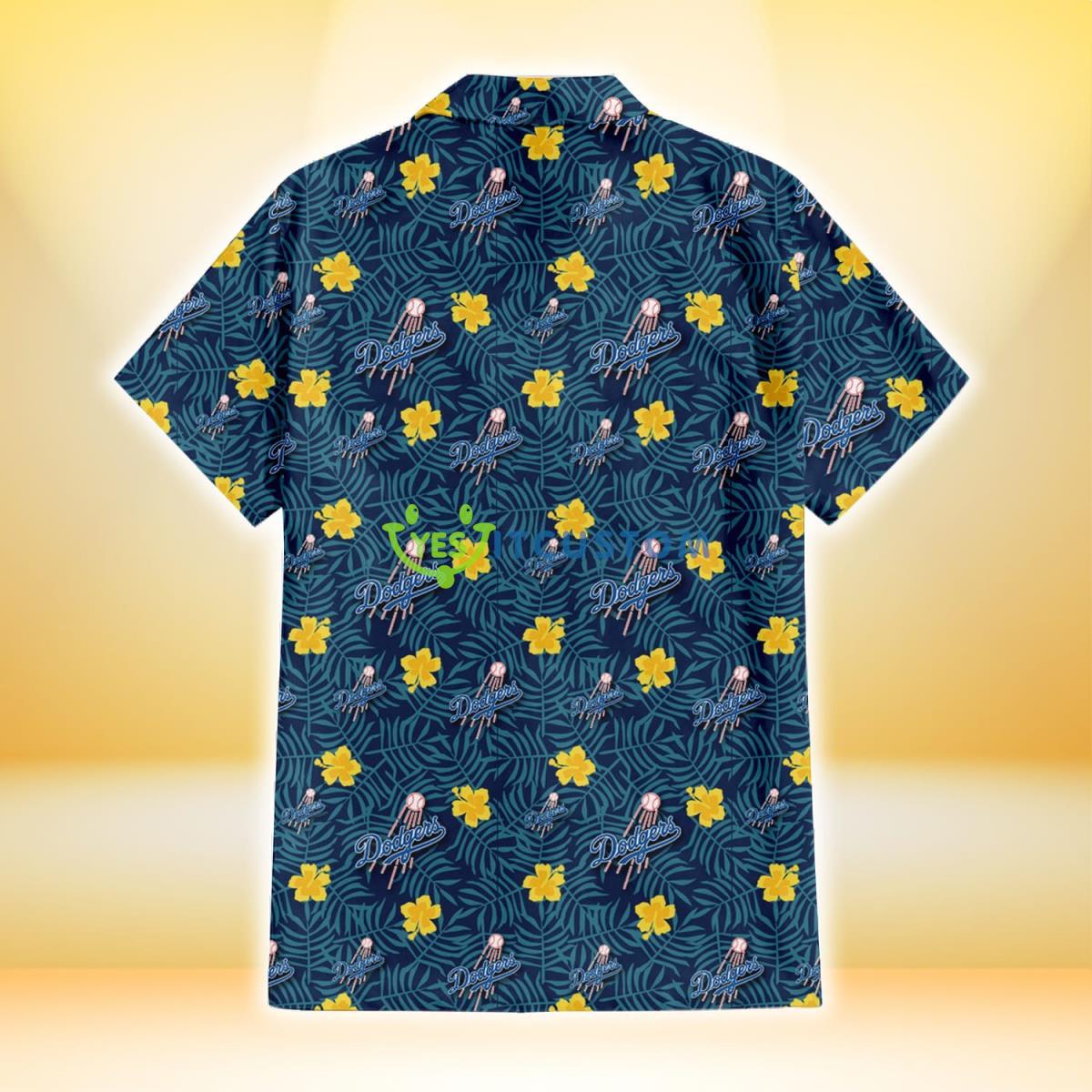Los Angeles Dodgers Yellow Hibiscus Cadet Blue Leaf Navy Background 3D Hawaiian Shirt Gift For Fans Gift For Fans 3 Los Angeles Dodgers Yellow Hibiscus Cadet Blue Leaf Navy Background 3D Hawaiian Shirt Gift For Fans Gift For Fans Product Photo 3