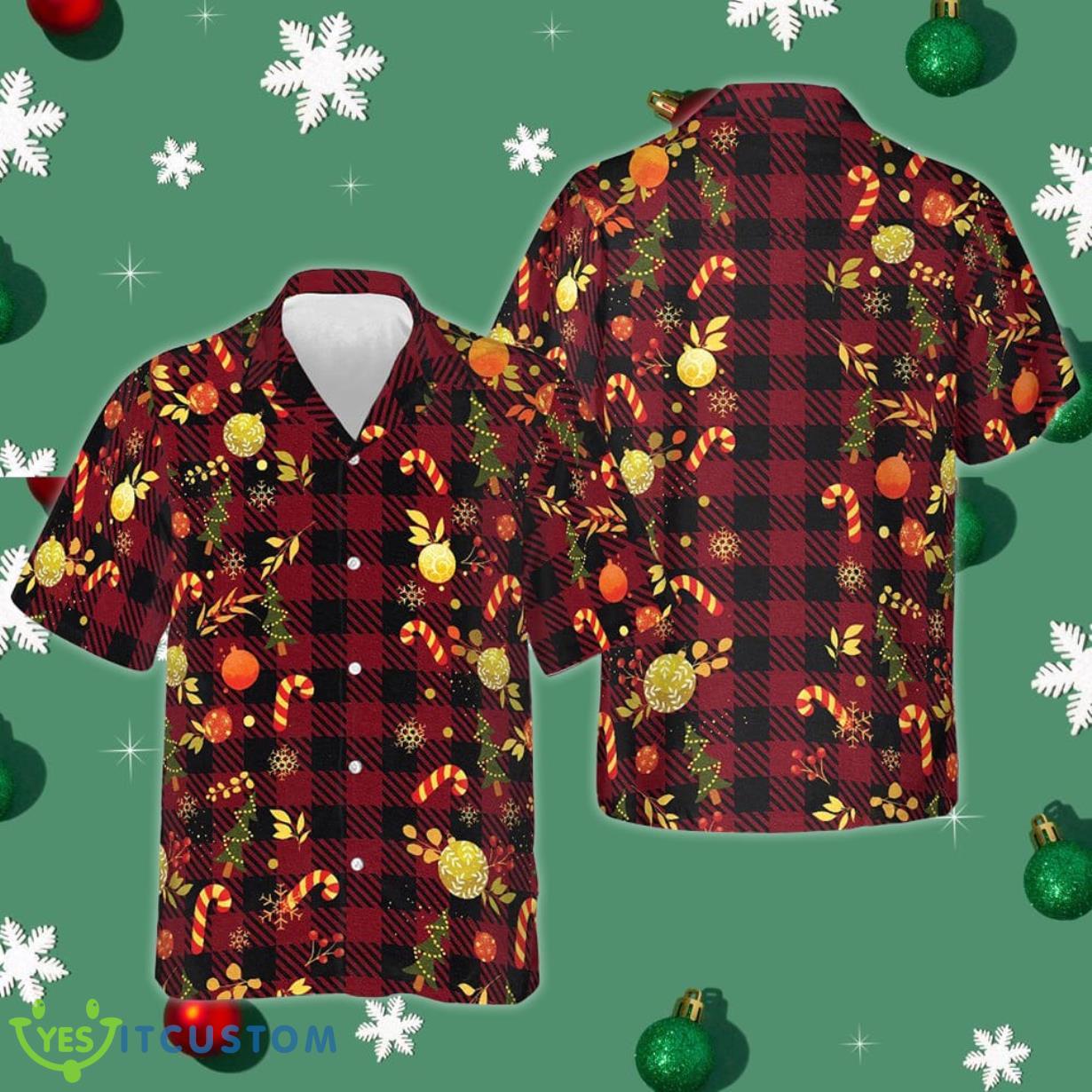 Merry Christmas Red Plaid Pattern Hawaiian Shirt Cool Button Up Shirt Christmas Gift Ideas Product Photo 1