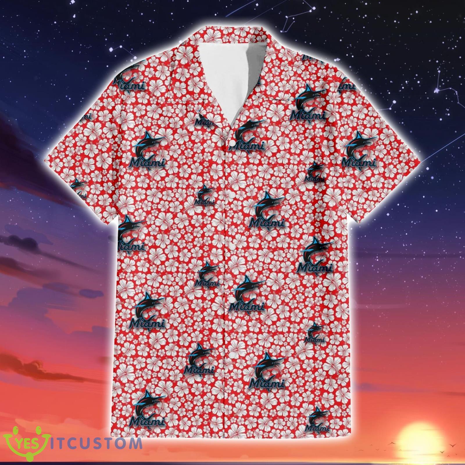 Miami Marlins Tiny White Hibiscus Pattern Summer Gift 3D Hawaiian Shirt 3 Miami Marlins Tiny White Hibiscus Pattern Summer Gift 3D Hawaiian Shirt Product Photo 3