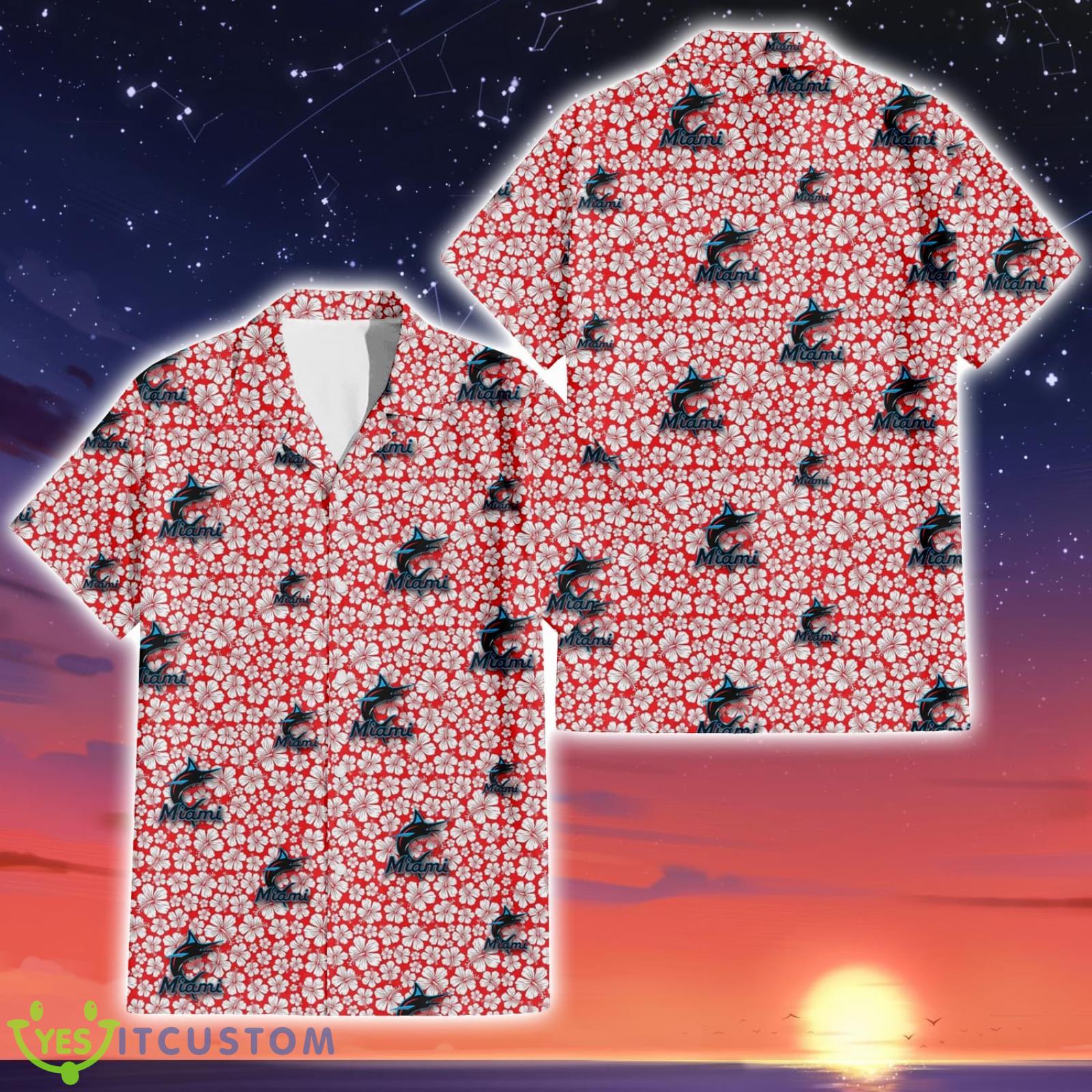 Miami Marlins Tiny White Hibiscus Pattern Summer Gift 3D Hawaiian Shirt 6 Miami Marlins Tiny White Hibiscus Pattern Summer Gift 3D Hawaiian Shirt Product Photo 1