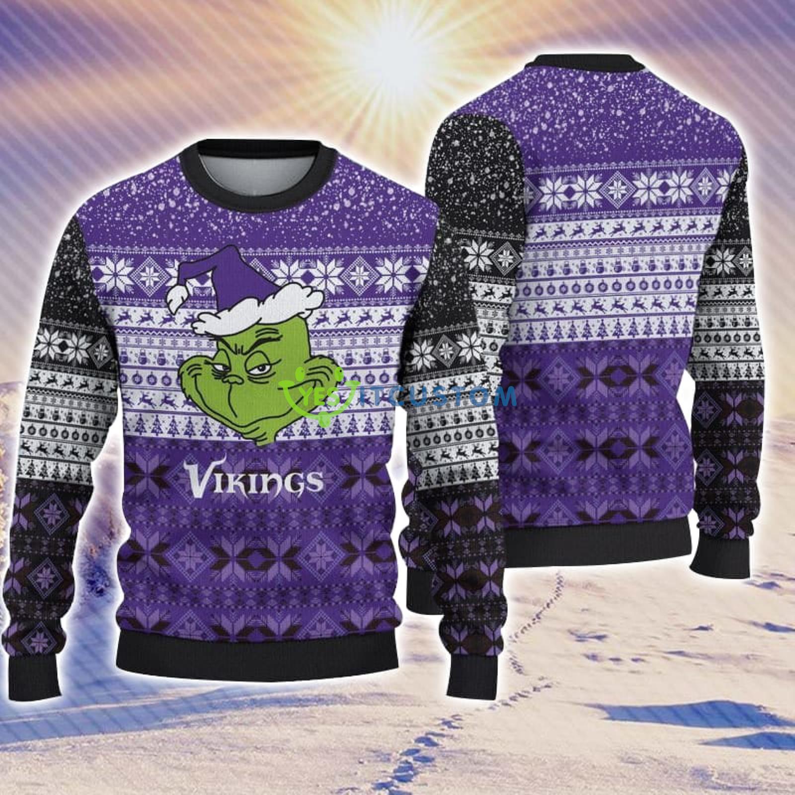 Minnesota Vikings Christmas Grinch Sweater For Fans 3 Minnesota Vikings Christmas Grinch Sweater For Fans Product Photo 1