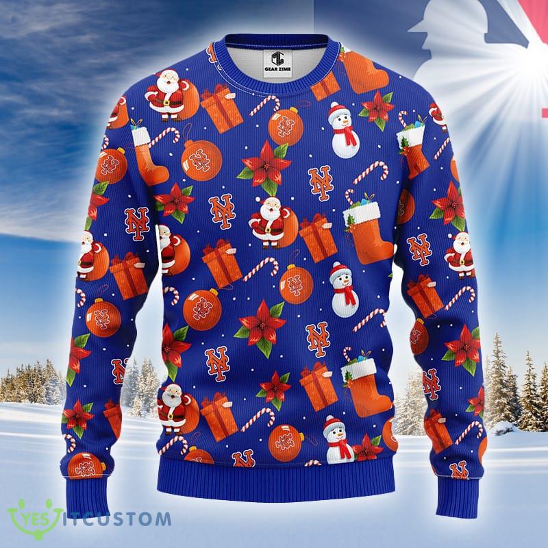 MLB Logo New York Mets Santa Claus Snowman Ugly Christmas Sweater Gift For Fans - MLB New York Mets Santa Claus Snowman Ugly Christmas Sweater_1