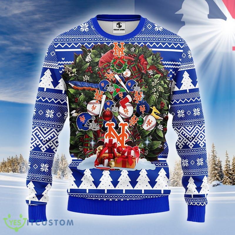 MLB Logo New York Mets Tree Ugly Christmas Sweater For Men And Women - MLB New York Mets Tree Ugly Christmas Fleece Sweater_1