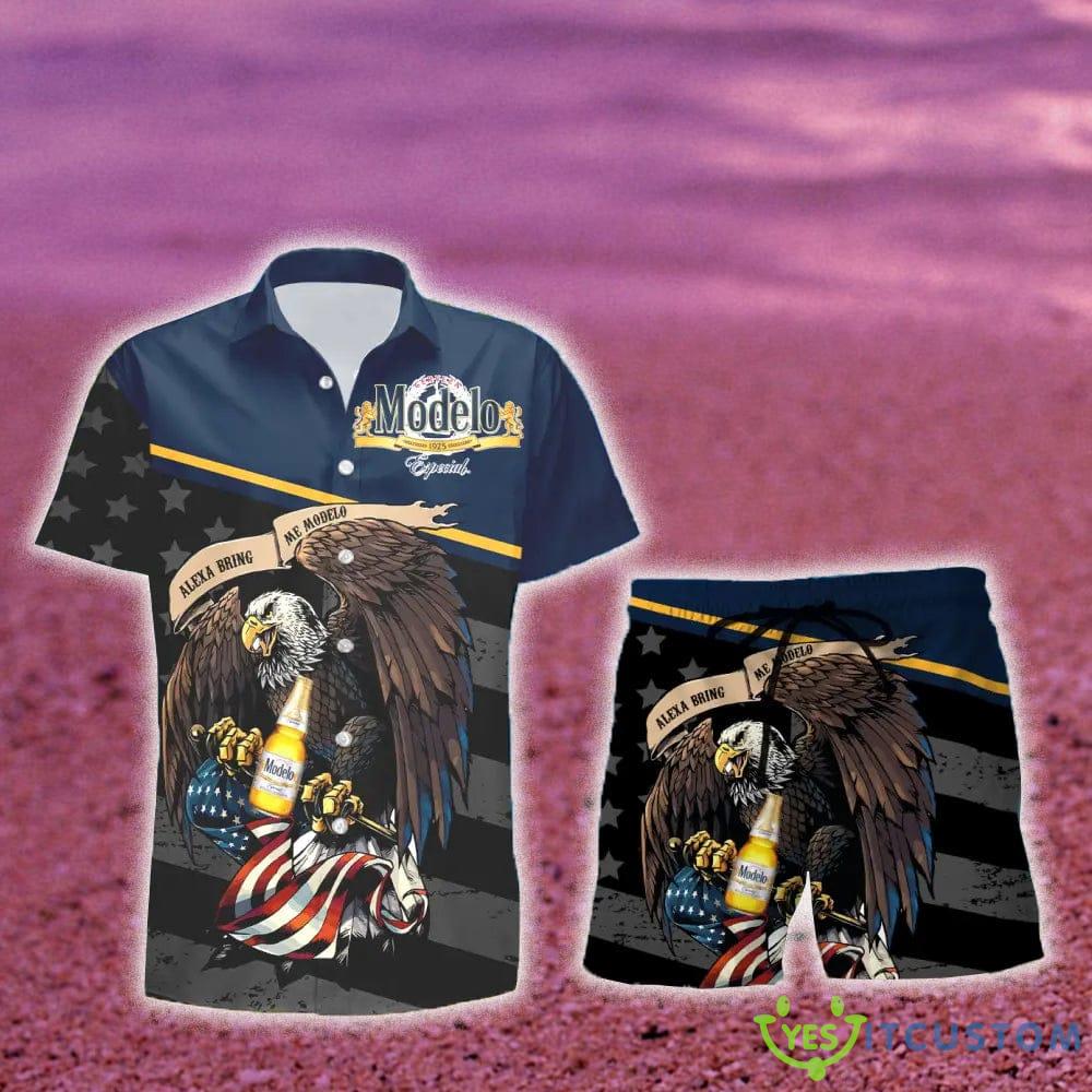 Modelo Beer Eagle American Flag Gift Hawaiian Set Shirt And Short Summer Beach - Modelo Beer Eagle American Flag Hawaiian Shirt And Short_1