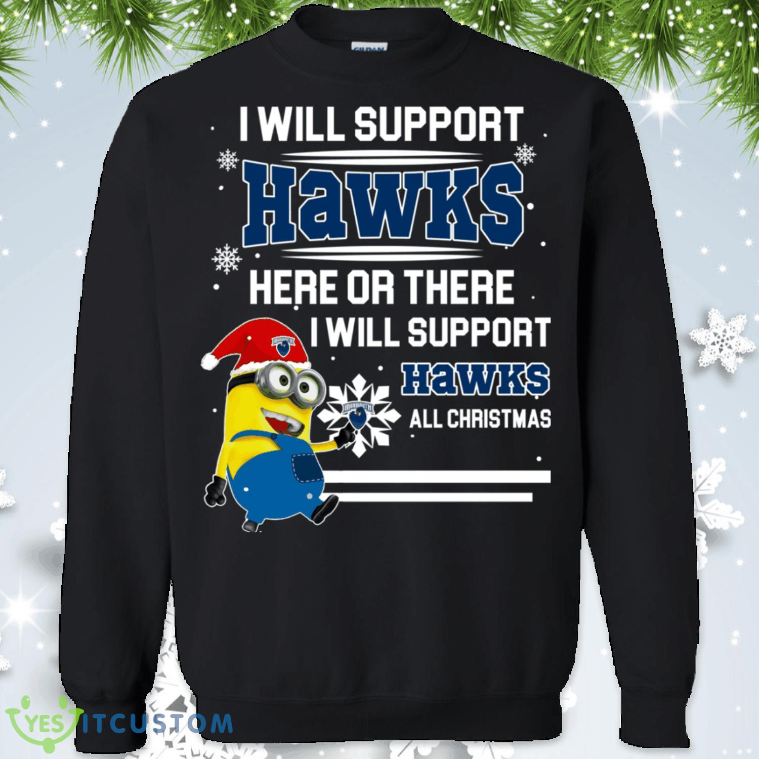 Monmouth Hawks Minion Christmas Sweatshirt Product Photo 1