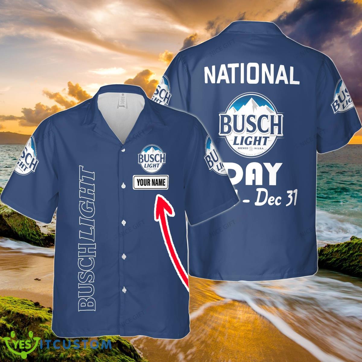 National Busch Light Day Jan 1 – Dec 31 Custom Name Hawaiian Shirt Product Photo 1
