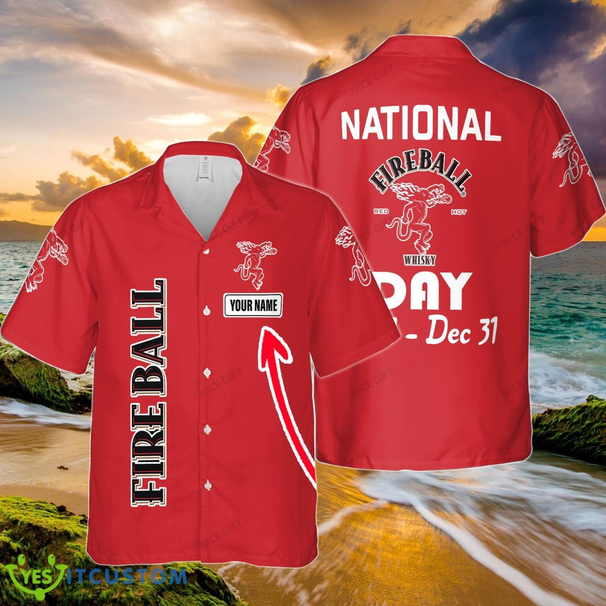 National Fireball Cinnamon Whisky Day Jan 1 – Dec 31 Custom Name Hawaiian Shirt Product Photo 1