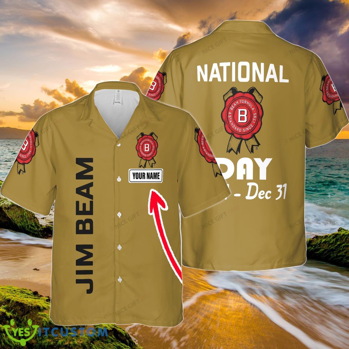 National Jim Beam Day Jan 1 – Dec 31 Custom Name Hawaiian Shirt Product Photo 1